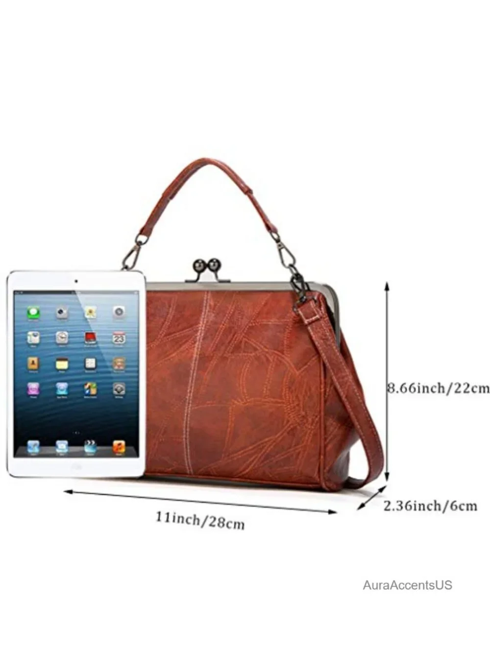 Women's Retro Faux Leather Top Handle Crossbody Bag Kiss Lock